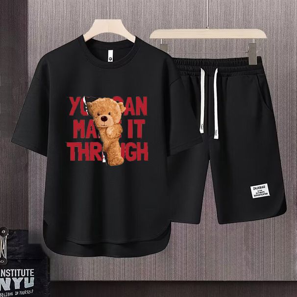 Men's Clothing 2024 Waffle Casual Summer Suit Men's Loose Teen Short sleeved T shirt Shorts Handsome Two piece Suit_mkmklike.com