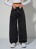Women's Relaxed Wide-Leg Jeans | Mid-Rise Zip-Fly | Soft Washed Gray Denim | Office & Casual Wear_mkmklike.com
