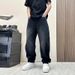 Men's American Retro Washed Distressed Black Gray Jeans Straight Leg Loose Fit Wide Leg Design Curved Blade Trousers Spring Autumn Style_mkmklike.com