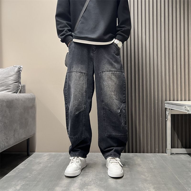 Men's Casual Wide Leg Jeans Loose Straight Fit Curved Trendy American Style Spring Summer New_mkmklike.com