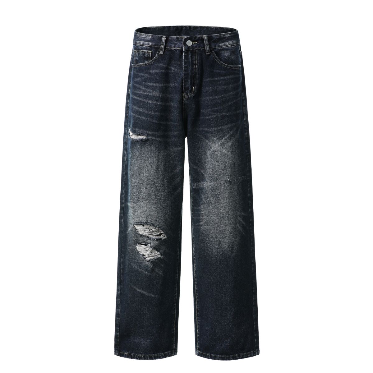 Men's Clothing Jeans For Men And Women Washed And Distressed Loose Wasteland Style Straight Pants_mkmklike.com