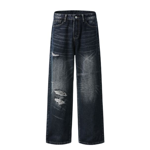 Men's Clothing Jeans For Men And Women Washed And Distressed Loose Wasteland Style Straight Pants_mkmklike.com