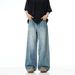 Washed Blue Straight Jeans, Trendy Brand Men's American Wide Leg Pants, Casual Pants_mkmklike.com