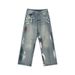 Retro Washed Distressed Graffiti Ripped Jeans High Street Style Loose Straight Leg Floor Length Wide Leg Pants For Men And Women_mkmklike.com