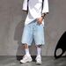 Men's Distressed Denim Shorts Casual Ripped Five-Pocket Cargo Relaxed Fit_mkmklike.com
