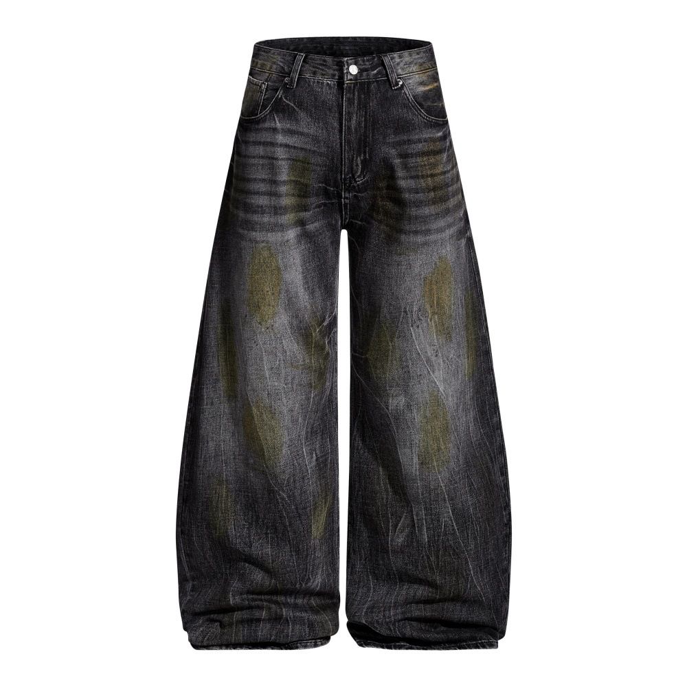 Wasteland Style Vintage Wide-Leg Jeans For Men Loose Niche Trend Faded Washed Dirty Casual Pants_mkmklike.com