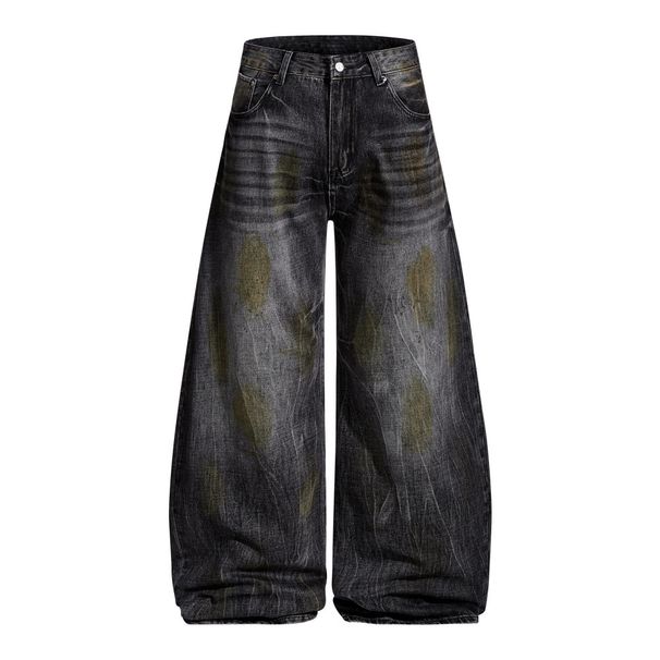 Wasteland Style Vintage Wide-Leg Jeans For Men Loose Niche Trend Faded Washed Dirty Casual Pants_mkmklike.com