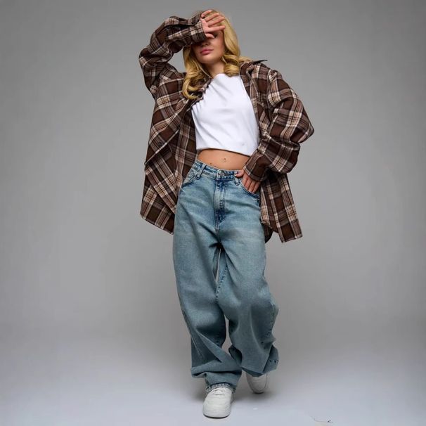 Classic Washed Denim Jeans For Women – High-Quality Cotton Mid-Rise Relaxed Fit Pants – Vintage Blue Casual Trousers_mkmklike.com