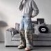 Men's Camouflage Faux Suede Patchwork Jeans High Street Style Loose Straight Leg Vintage Cool Sophisticated Two-Piece Pants_mkmklike.com