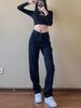 Black Slim-fit Straight-leg Jeans For Women, 2025 Spring New Style, High-waisted, Trendy, Loose Wide-leg, Elegant_mkmklike.com