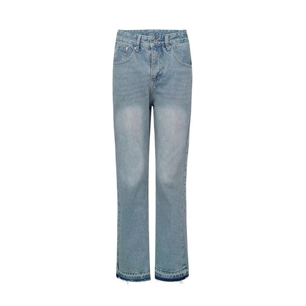 Vintage Washed Straight-Leg Jeans – Raw Hem, Distressed Details, CE-Inspired (S-XL, 80% Cotton, No Stretch)_mkmklike.com