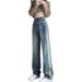 2026 Women's Wide-Leg Jeans, New High-Waisted Slimming Loose Fit With Contrast Color Patchwork Straight Pants_mkmklike.com