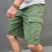 Men's Casual Distressed Denim Cargo Shorts - Mid Waist Slim Fit Stretch Cotton Army Green Streetwear_mkmklike.com