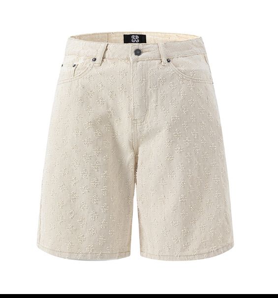 Men's Washed Jacquard Shorts Ripped Jeans Loose Fitting plus Size Wide Leg Pants American High Street Trendy Clothing_mkmklike.com