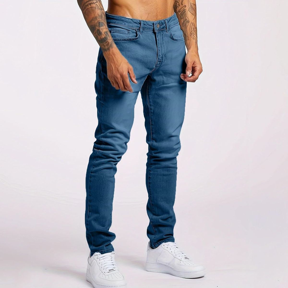Men's Slim Fit Denim Jeans Street Hip Hop Style Washed Skinny Jeans For Summer, Classic Blue & Black Tones_mkmklike.com