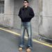 Men's American Retro Washed Straight Leg Jeans Loose Fit High Street Casual Pants Blue mid Waist Zipper Fly Slight Stretch_mkmklike.com