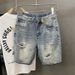 Men's Clothing Summer New Style Ripped Distressed Denim Shorts For Men Loose Fit Retro Trendy Versatile Casual Five Point Shorts_mkmklike.com