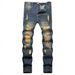 Men's Ripped Straight Fit Denim Jeans – Vintage Blue Washed Cotton Pants For Street Style (Sizes 28-40, Classic Blue)_mkmklike.com