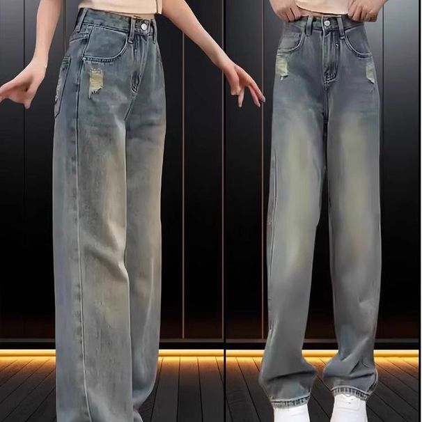 Women's High-Waisted Slim Fit Straight Leg Jeans Fashionable Loose Slimming Wide Leg Pants For Petite Figures Spring New Style_mkmklike.com