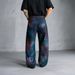 Men's Clothing Style Denim Trendy Black Graffiti Washed Loose Straight Leg Midweight Cotton Trousers Skinny Pants Wide Leg_mkmklike.com