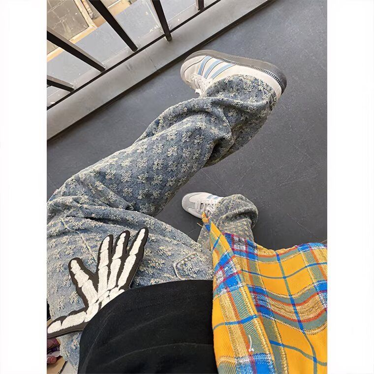 Trendy And Handsome Street Explosion Jacquard Full Print Jeans For Men Hiphop_mkmklike.com