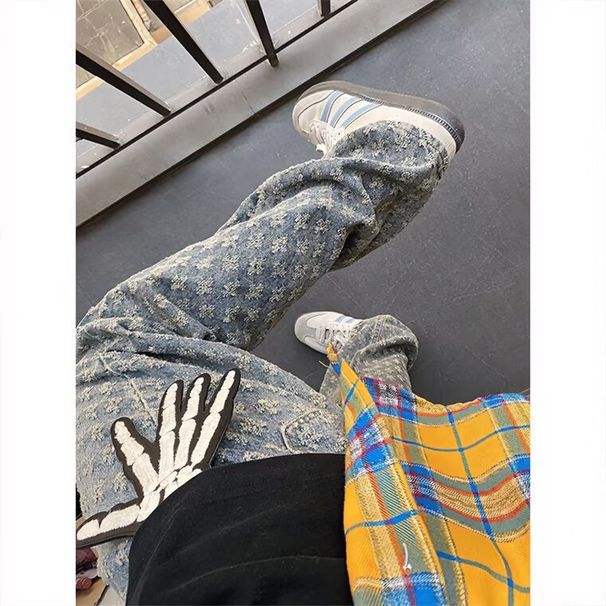 Trendy And Handsome Street Explosion Jacquard Full Print Jeans For Men Hiphop_mkmklike.com