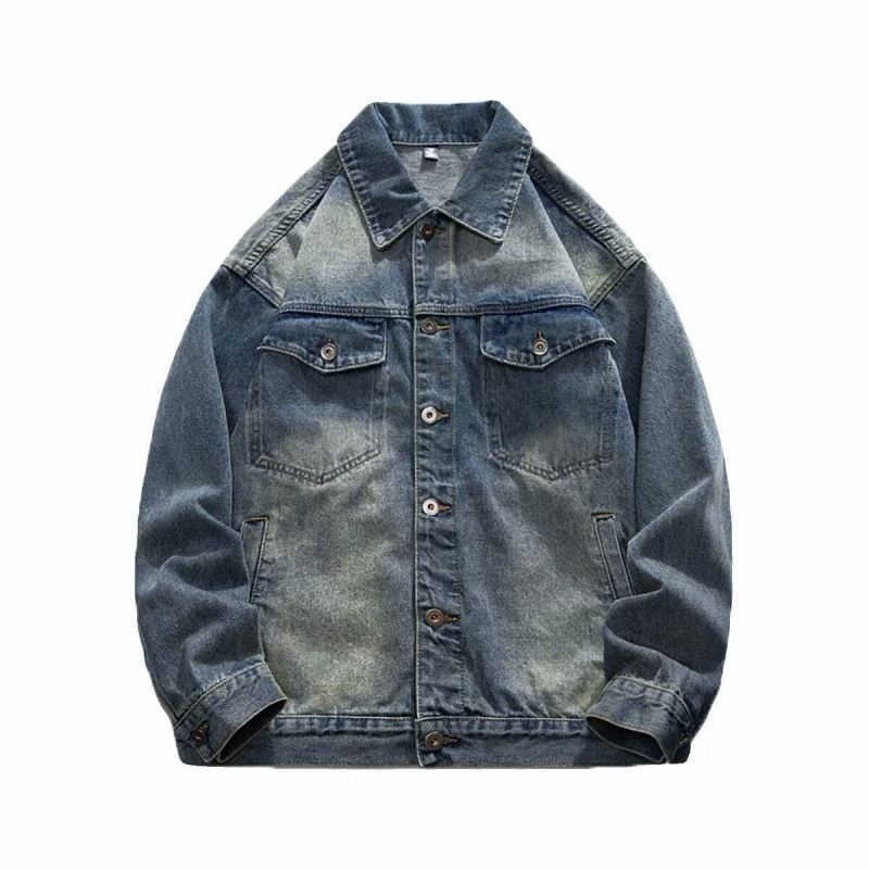 Retro Cool Washed Vintage Workwear Denim Jacket Jacket For Spring And Autumn Casual Wear_mkmklike.com