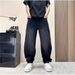 Men's American Retro Washed Distressed Black Gray Jeans Straight Leg Loose Fit Wide Leg Design Curved Blade Trousers Spring Autumn Style_mkmklike.com
