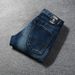 Men's Clothing Fashion Retro Jeans Distressed Dark Blue Cat Whisker Washed Slightly Elastic Slim Fit Small Straight Trousers_mkmklike.com