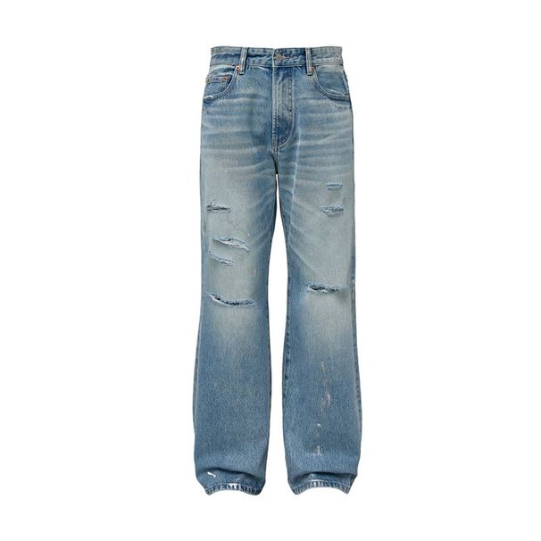 Hand-Brushed Silver Washed Distressed Ripped Jeans - Cleanfit Straight Leg Bootcut With Whiskering_mkmklike.com