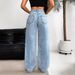 Women's High-Waisted Straight-Leg Jeans – Distressed Washed Denim With Ripped Details (Light Blue/Deep Blue)_mkmklike.com