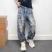 Unisex Washed Denim Jeans – Streetwear Clean Fit Straight Leg Baggy Pants (28-36, Vintage Blue)_mkmklike.com