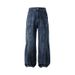 Men's Trendy Brand High Street Loose Fitting Wide Leg Trousers Bamboo Patterned Deconstructed Design Washed Silhouette Jeans_mkmklike.com