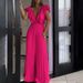 Women's new deep V-neck high waist sexy ruffled pleated wide-leg jumpsuit_mkmklike.com