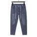 Spring And Summer New Large-size Men's Clothing Line Color Matching High-elastic Small Straight Jeans Men's Drawstring Waist Hard-grain Men's Pants_mkmklike.com