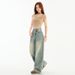 American High Street Retro Wide-leg Pants For Trendy Girls, Loose And Drapey, Distressed, Floor-length Women's Trousers,_mkmklike.com
