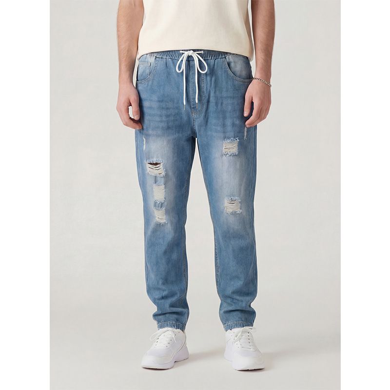 Men's Plus Size Ripped Jeans European American Style Tapered Cuffs Washed Effect Casual Trousers For Export_mkmklike.com