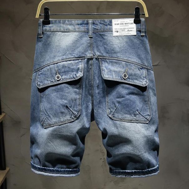 T Multi Pocket Workwear Denim Shorts Trendy Brand Loose Straight Leg Five Quarter Men's Summer Thin Cut Ripped Pants_mkmklike.com