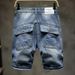 T Multi Pocket Workwear Denim Shorts Trendy Brand Loose Straight Leg Five Quarter Men's Summer Thin Cut Ripped Pants_mkmklike.com