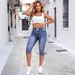 Women's High Waist Stretch Denim Shorts Ripped Design Elastic Waist Drawstring Versatile And Effortlessly Stylish Jeans_mkmklike.com