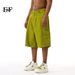 EF JEANS | 2024 Summer New American Street Simple Fruit Green Big Pocket Overalls Five-point Pants For Men And Women_mkmklike.com