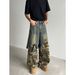 Men's Clothing Unisex High-Street Camo Cargo Pants With Contrast Panels & Multi-Pockets - Straight Leg Denim Jeans For Men & Women_mkmklike.com
