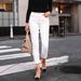 Women's Clothing Simple Stretch White Trousers Women's Slim Fit Stretch White Jeans - High Waist Straight Leg Trousers For Casual & Business Wear_mkmklike.com