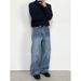 Men's Vintage Washed Blue Straight Jeans – Relaxed Fit, Wide-Leg & Long Hem (Effortless Street Style & Retro Appeal)_mkmklike.com