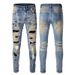 Men's Clothing Casual Versatile American High Street Graffiti Jeans Men's Ripped Diamond Patch Slim Fit Men's Pants 8616_mkmklike.com