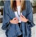 Women's Clothing Denim Cape Jacket With Flounce Hem – Stylish Batwing Sleeve Open Front Cardigan For Fall_mkmklike.com
