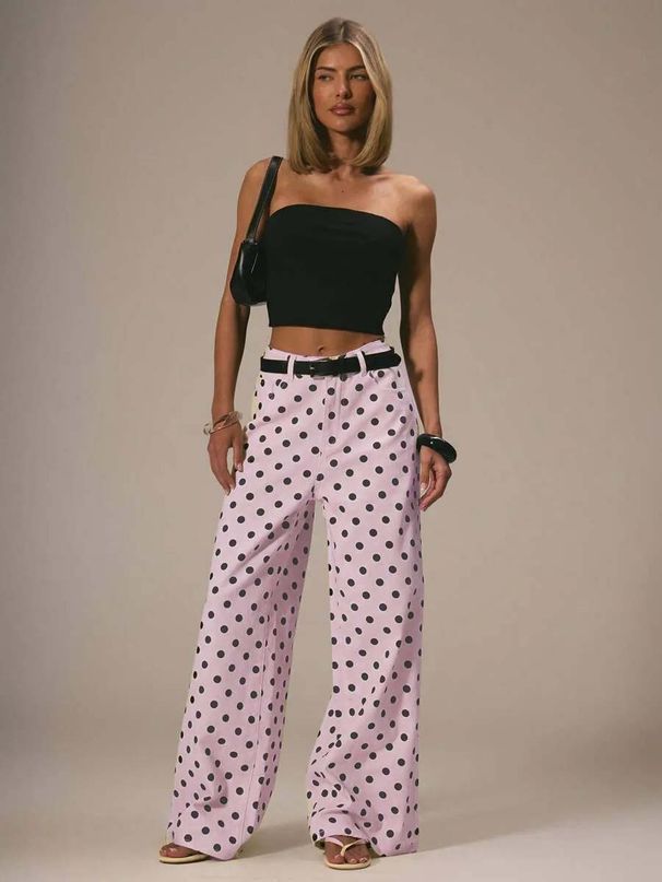 Women's Polka Dot Relaxed Jeans | Mid-Rise Straight Leg | Casual & Vintage Denim Pants_mkmklike.com