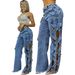 D8727 Spring Summer European And American Women's Fashion Personality Side Hollow S-Line Denim Patchwork Long Pants_mkmklike.com