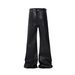 Gothic Waxed Coated Flared Jeans For Men – Y2K Streetwear Stacked Hem Wide-Leg Pants With Ribbon Accents (High Waist, Black, Distressed Finish)_mkmklike.com