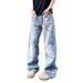 Retro High-Waist Straight Jeans – 3D Chain Print Distressed Washed Denim (Unisex, S-3XL, Light Blue, No Stretch)_mkmklike.com
